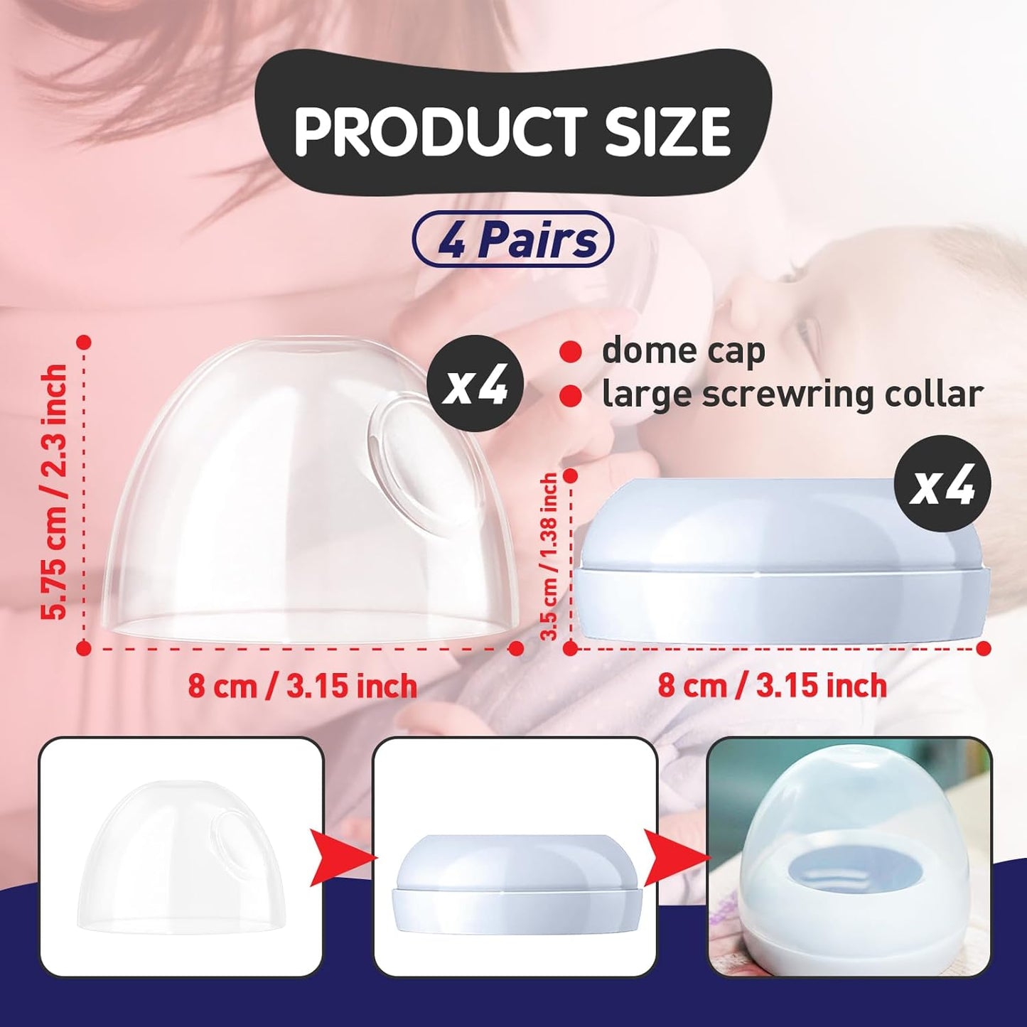 Philips Avent Baby Bottle Caps and Collar Accessories - Dome Caps, Nipple Rings for Natural Bottles - 4-Pack Replacement Kit