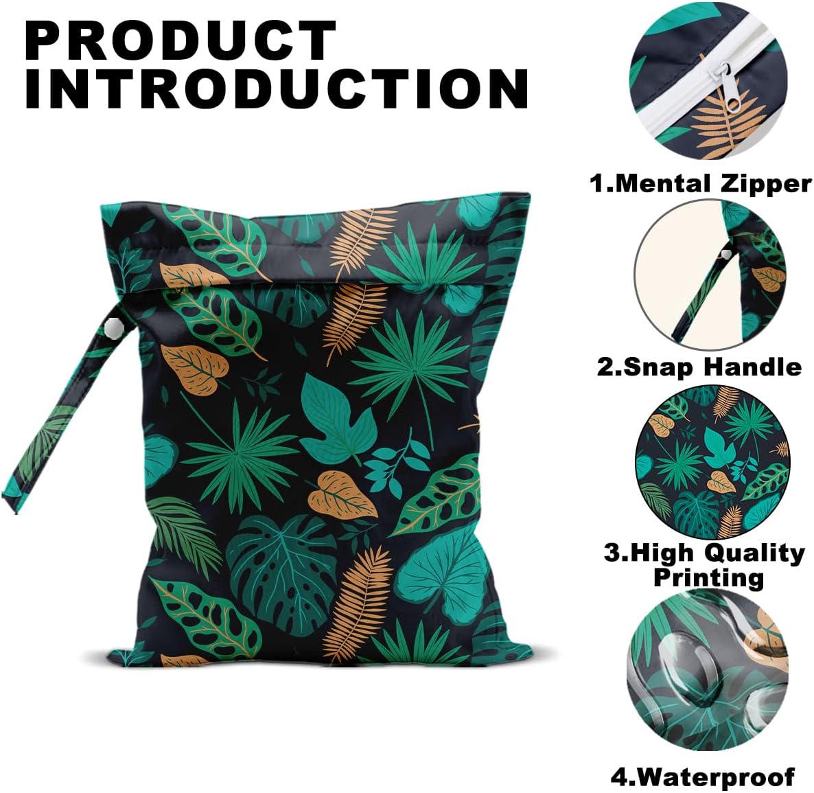 2Pcs Pink Flamingo Wet Bags 12x10 Inch, Green Leaves Waterproof Travel Laundry Bags, Reusable Wet Dry Bag for Swimsuit Pool Beach Diapers Dirty Yoga Gym Clothes, Flamingo Gifts for Women