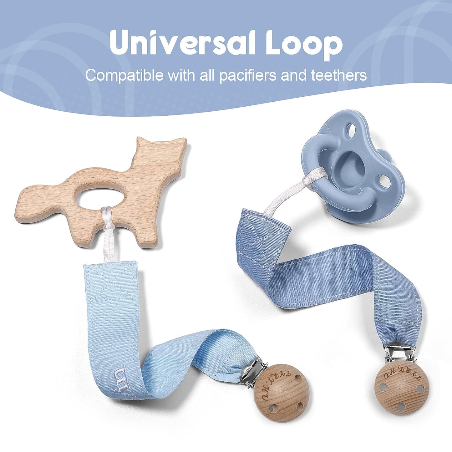 TYRY.HU Personalized Pacifier Clip with Name, Embroidery Pacifier Holder for Baby Girls and Boys, Neutral Binky Clips Universally Fit All Pacifiers & Baby Toys, Baby Gift, 2 Pack(Blue,Light Blue)