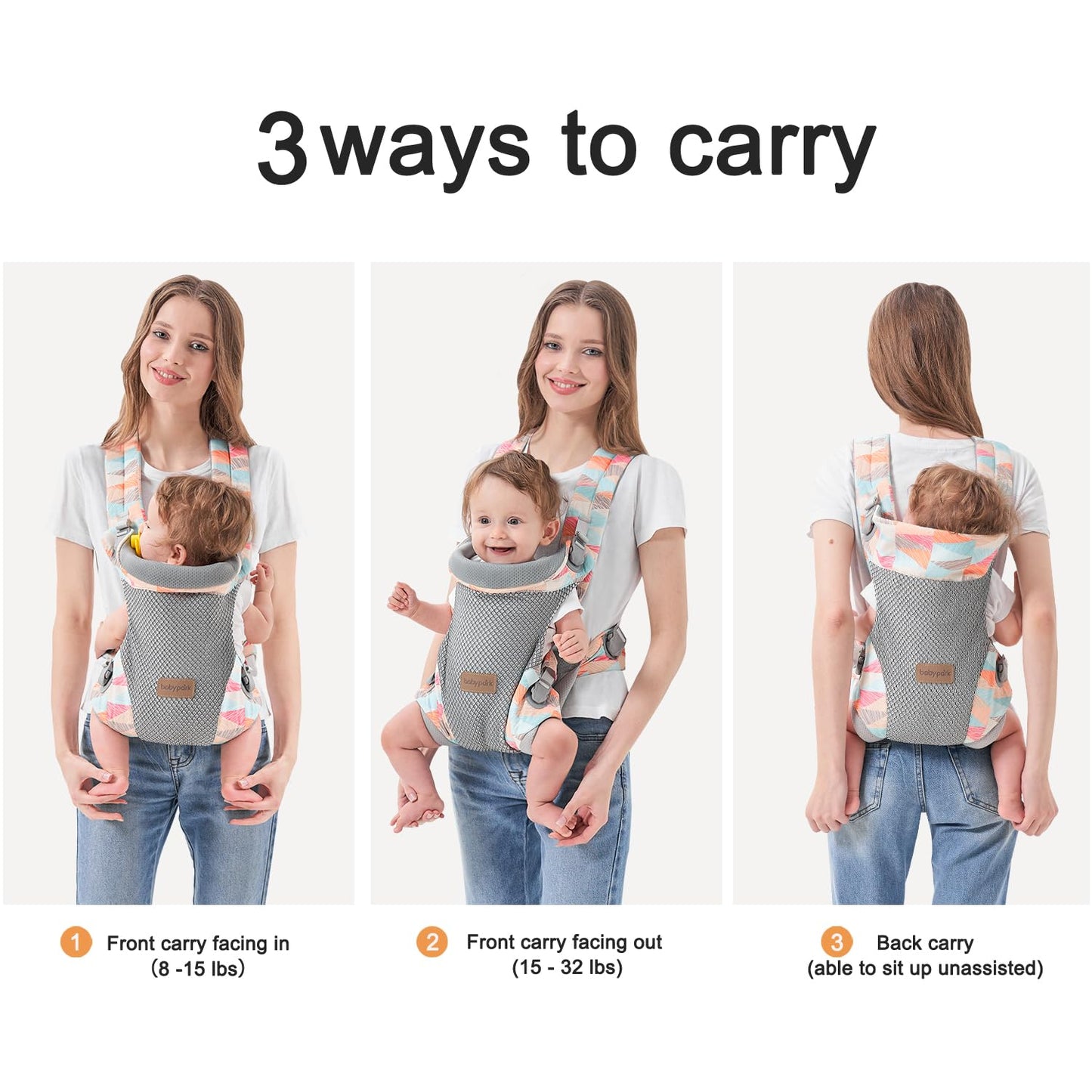 3-in-1 Baby Carrier Newborn to Toddler - Ergonomic(7.5-45lbs),Cozy Baby Carrier，Enhanced Lumbar Support，Easily AdjustableLightweight & Breathable Child Carrier (Geometry)