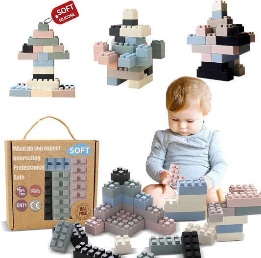 Silicone Blocks for Toddlers 1-3, Montessori Educational Toy Soft Baby Blocks, Large Sensory Stacking Toys for Preschool Learning Creative Play, 24PCS