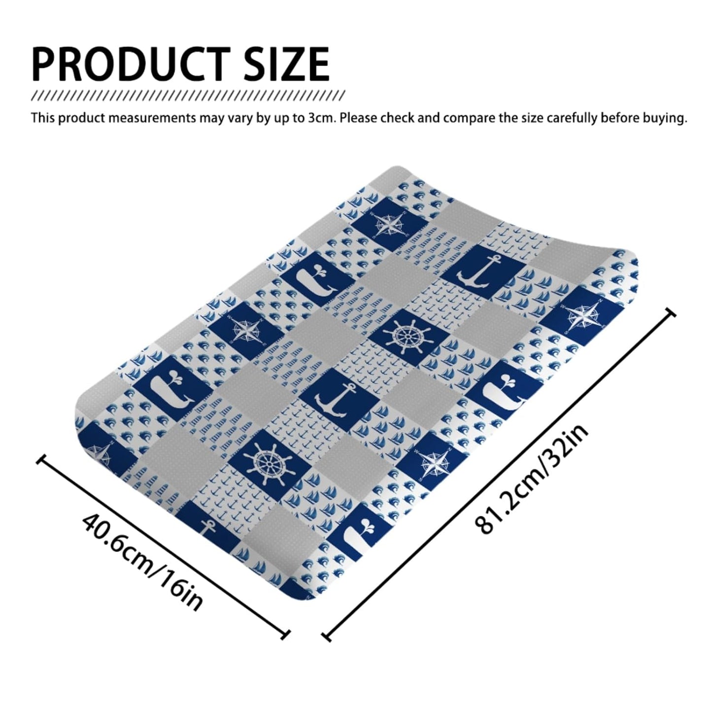 Nautical Life Changing Pad Cover Navy Lighthouse Compass Anchor Whale Wave Diaper Changing Table Cover Sheets for Boys Girls Soft Stretch Fitted Diaper Change Mat Cover 32''x16''