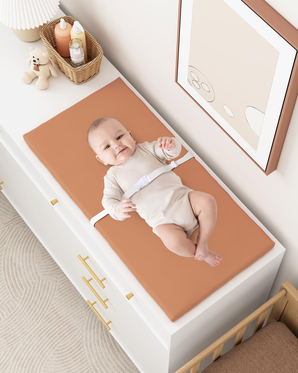 Wipeable Baby Changing Pad for Dresser and Table, Cozy Diaper Changing Pad with Waterproof & Wipe-Clean Leather Cover, Standard Size (31.5" L x 15.8" W), Coffee Color