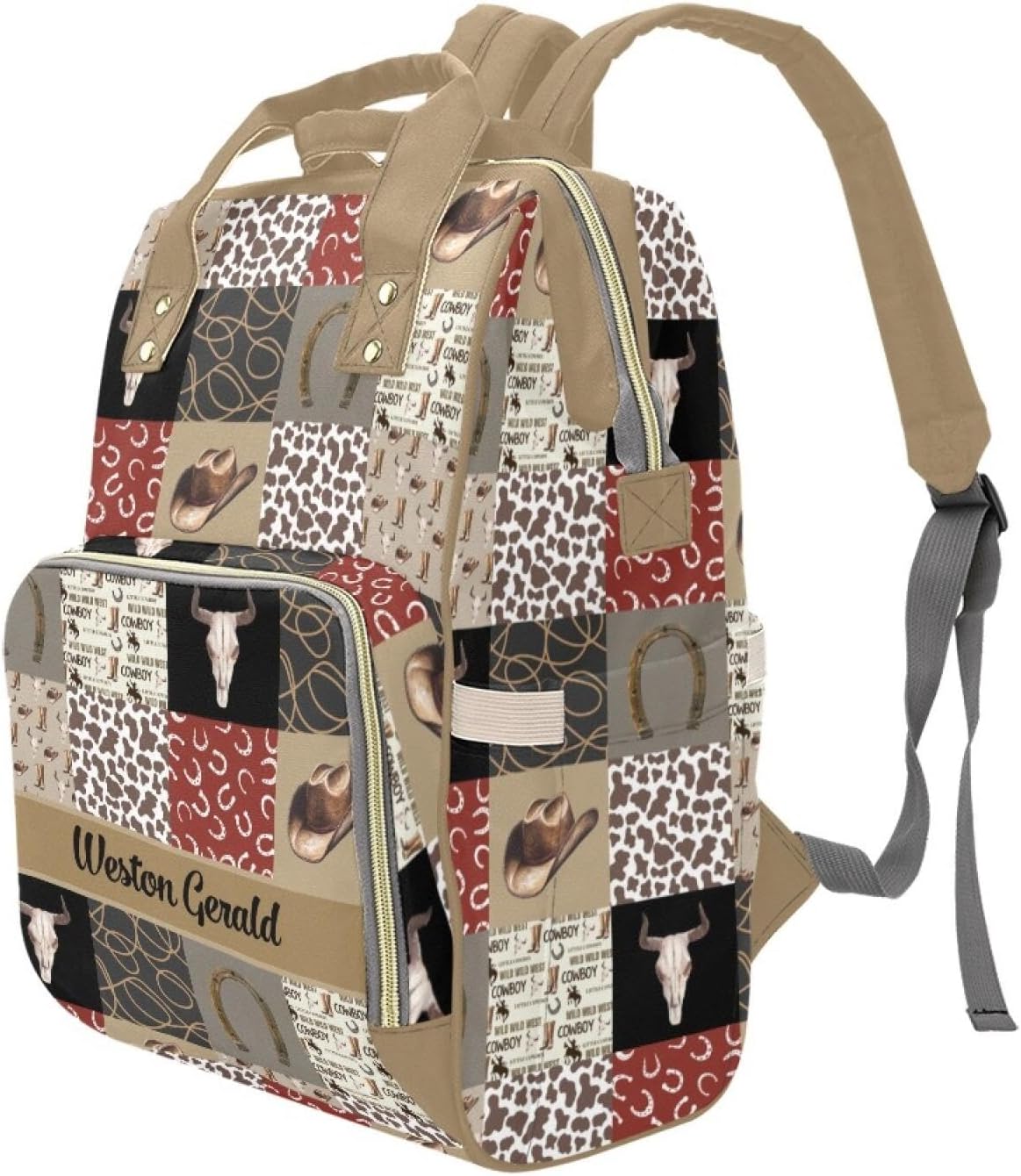 Custom Western Cowboy Baby Diaper Bag with Name – Personalized Nursing Travel Tote Backpack for Mom or Dad, Custom Name Baby Daypack Gift