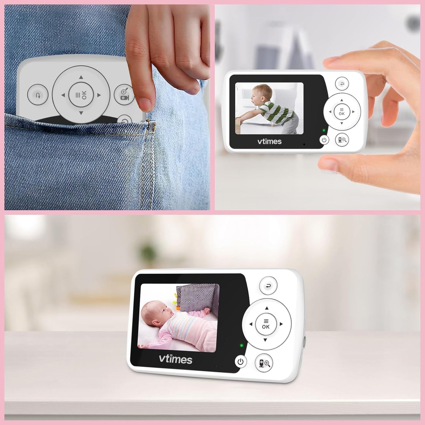 Baby Monitor No WiFi 2.4" Screen, Video Baby Camera Monitor Night Vision, 1000ft Range, 2X Zoom, Ideal for Elderly Pet (NO Charging Plug)