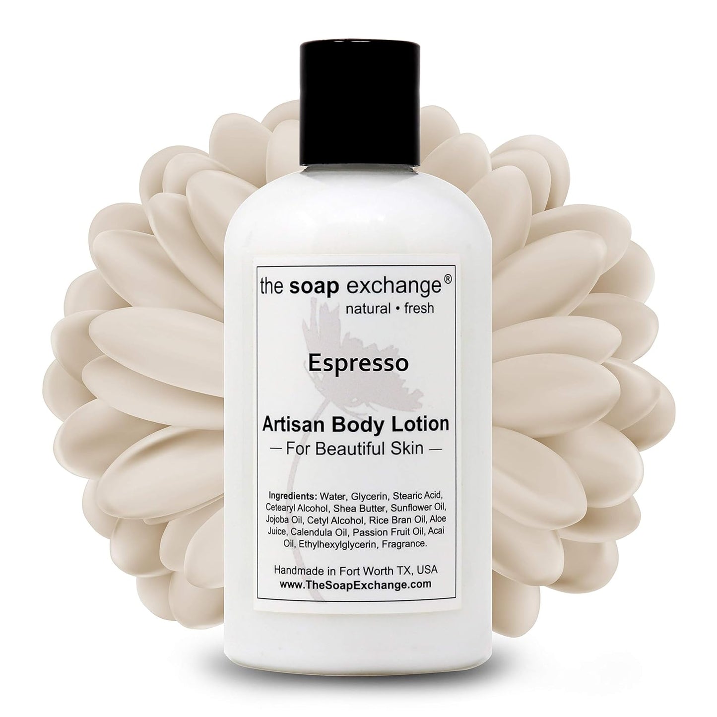 The Soap Exchange Body Lotion - Espresso Scent - Hand Crafted 8 fl oz / 240 ml Natural Artisan Skin Care for Hand, Face, & Body, Moisturize, Hydrate, & Protect. Made in the USA.