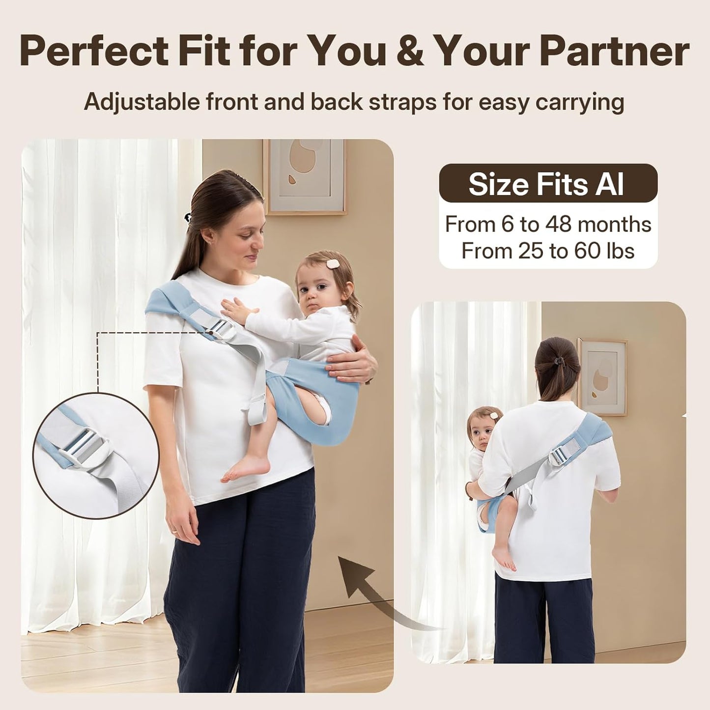 Toddler Carrier for 25-60 lbs,Comfortable&Lightweight Baby Sling Carrier,Adjustable with Left/Right Shoulder Straps,One Size Fits All,Ideal for Shopping and Travel-Blue