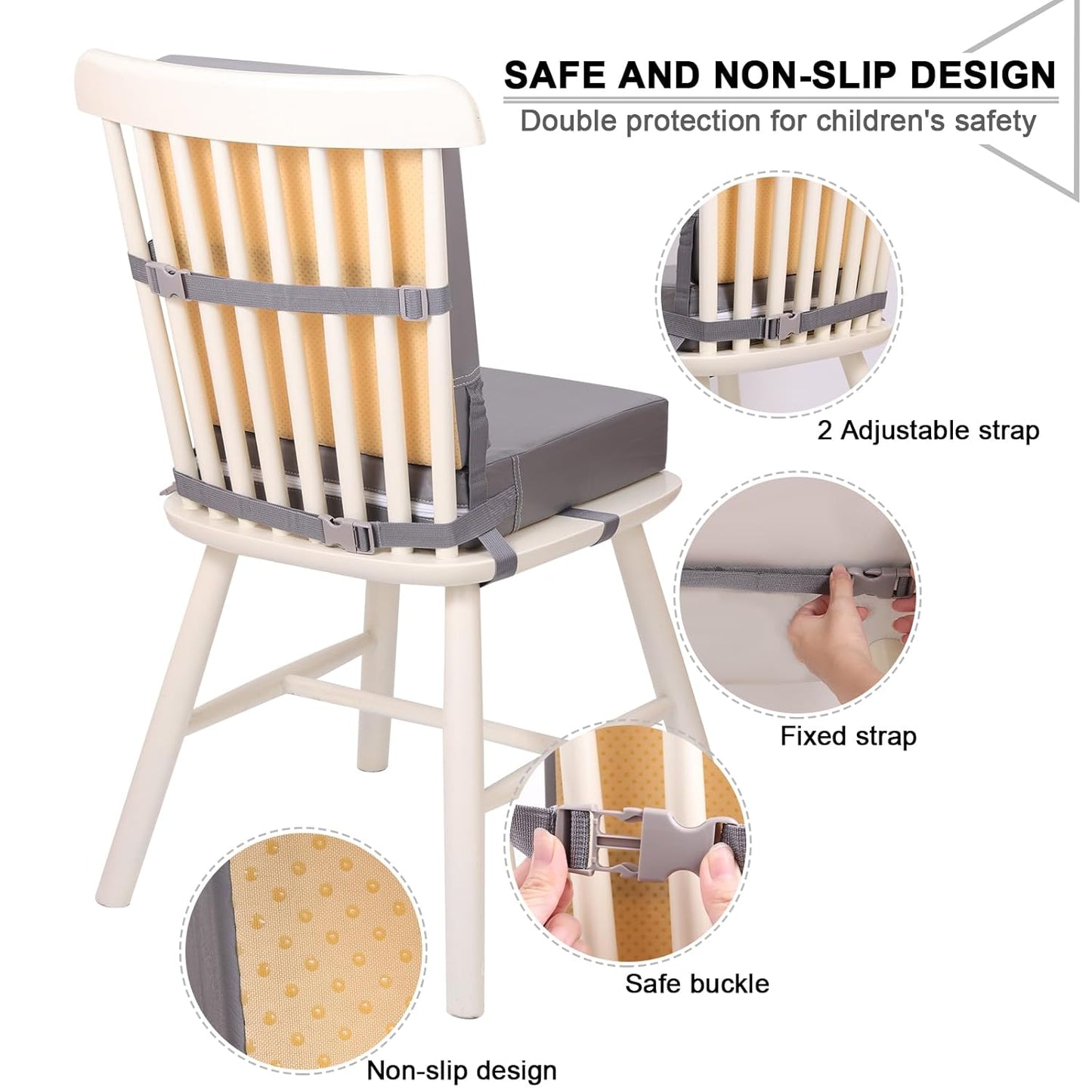 Toddler Booster Seat for Dining Table - PU Waterproof Booster Seat for Dining Table with Backrest & Adjustable Safety Belts Non-Slip Bottom Booster Chair Cushion for Kids Child Baby