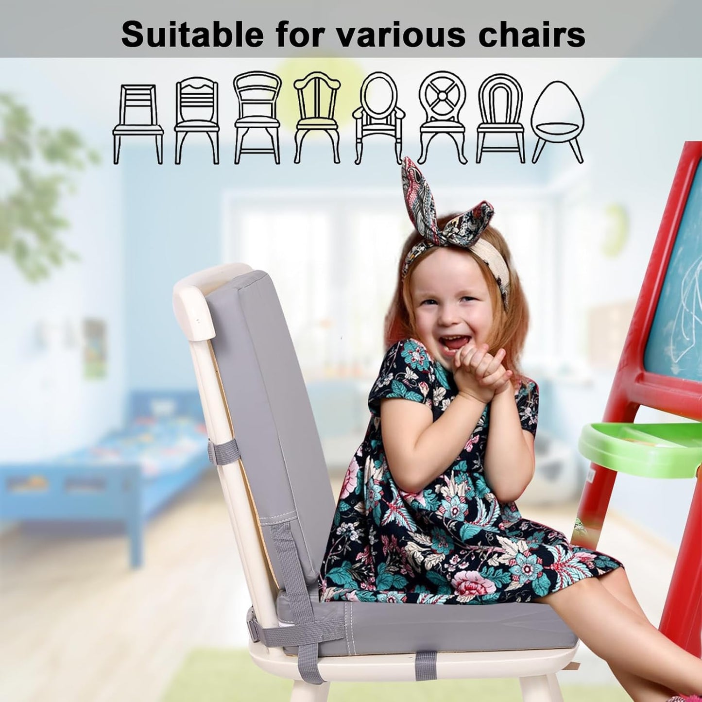 Toddler Booster Seat for Dining Table - PU Waterproof Booster Seat for Dining Table with Backrest & Adjustable Safety Belts Non-Slip Bottom Booster Chair Cushion for Kids Child Baby