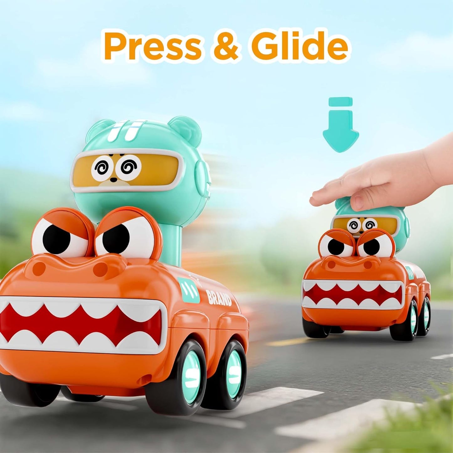 iPlay, iLearn Press to Go Animal Car Toys for Toddlers 1-3, Baby Push Go Friction Racing Cars Toy, 3pcs Infant Play Vehicle Set for 12 18 24 Month, 1st Birthday Gifts for 1 2 3 Year Old Boy Girl Child