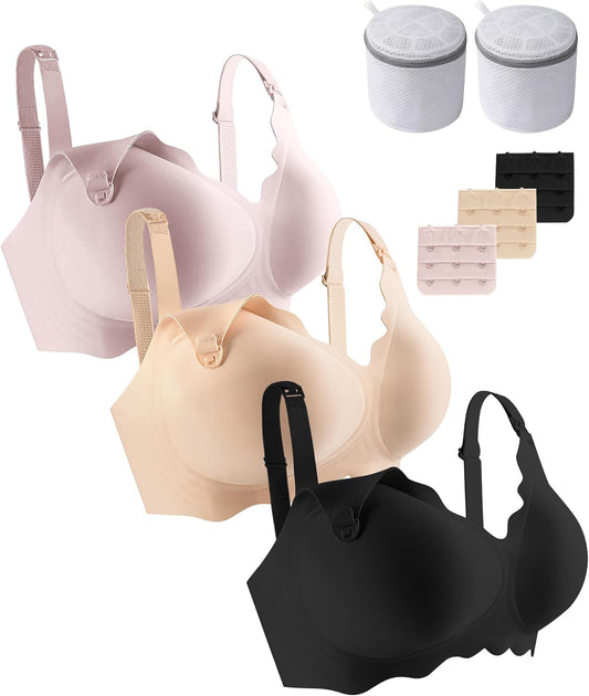 QDN 3 Pack Nursing Bras for Breastfeeding Pregnancy Bras for Women Maternity Nursing Bra Sleep Bras for Women
