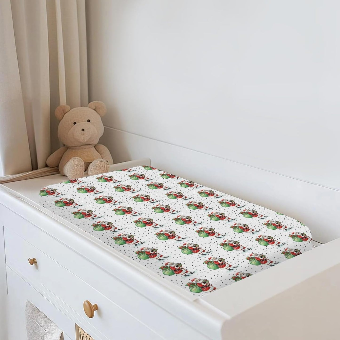 Vintage Christmas Santa Claus Gifts Baby Changing Pad Covers for Boys Girls Cute Santa Fitted Changing Table Cover Mats Winter Holiday Festive Soft Diaper Change Table Cover Sheets 32''×16''