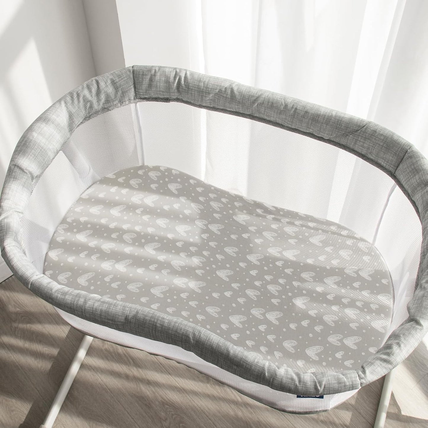 Bassinet Sheets Fit for Oval, Hourglass, Rectangle Bassinet Mattress, 2 Pack 100% Cotton Sheets for Halo, 4moms, Maxi-COSI, Delta, Baby Delight Bassinest, Unisex Fitted Sheet for Baby Boy Girl