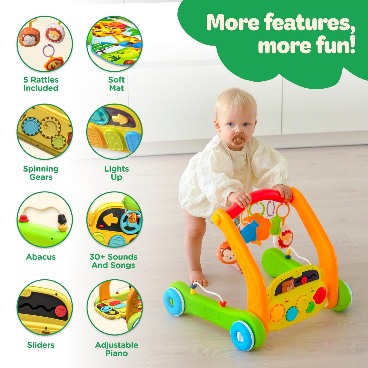 Move2Play, 4-in-1 Baby Play Mat & Activity Center Gym | Walker | Infant Toy for Tummy Time | Birthday Gift for 3, 4, 5, 6, 7, 8, 9, 10, 12 + Month Old Boys & Girls (Yellow)