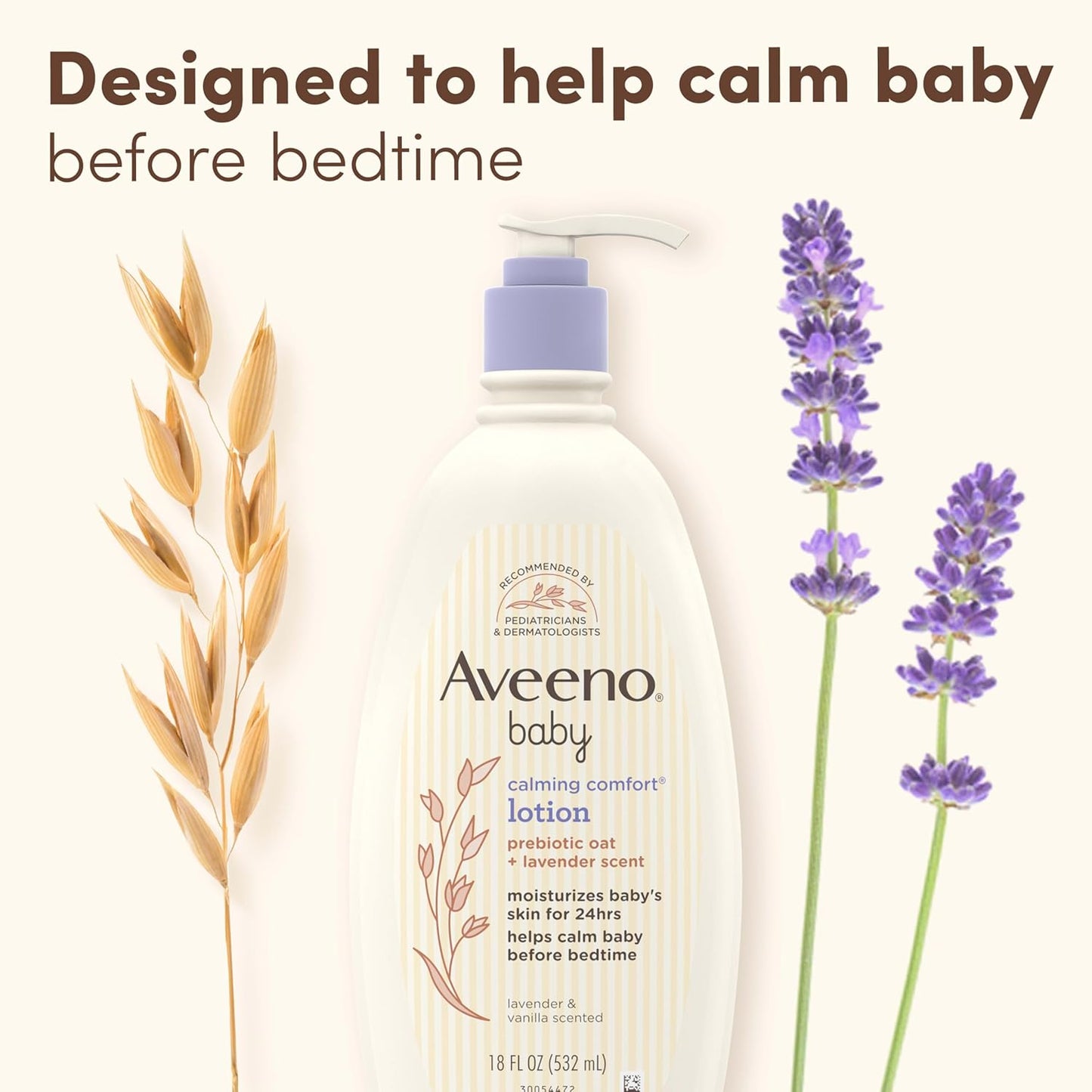 Aveeno Baby Calming Comfort Moisturizing Body Lotion with Relaxing Lavender & Vanilla Scents, Non-Greasy Baby Lotion, Nourishing Prebiotic Oatmeal, Paraben- & Phthalate-Free, 18 fl. oz