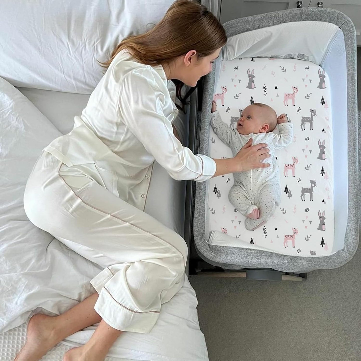 Stretch Fitted Bassinet Sheet Set BROLEX 2 Pack Cradle Sheets for Bassinet Pad/Mattress,Unisex Boys Girls,Ultra Soft,Squirrel Deer