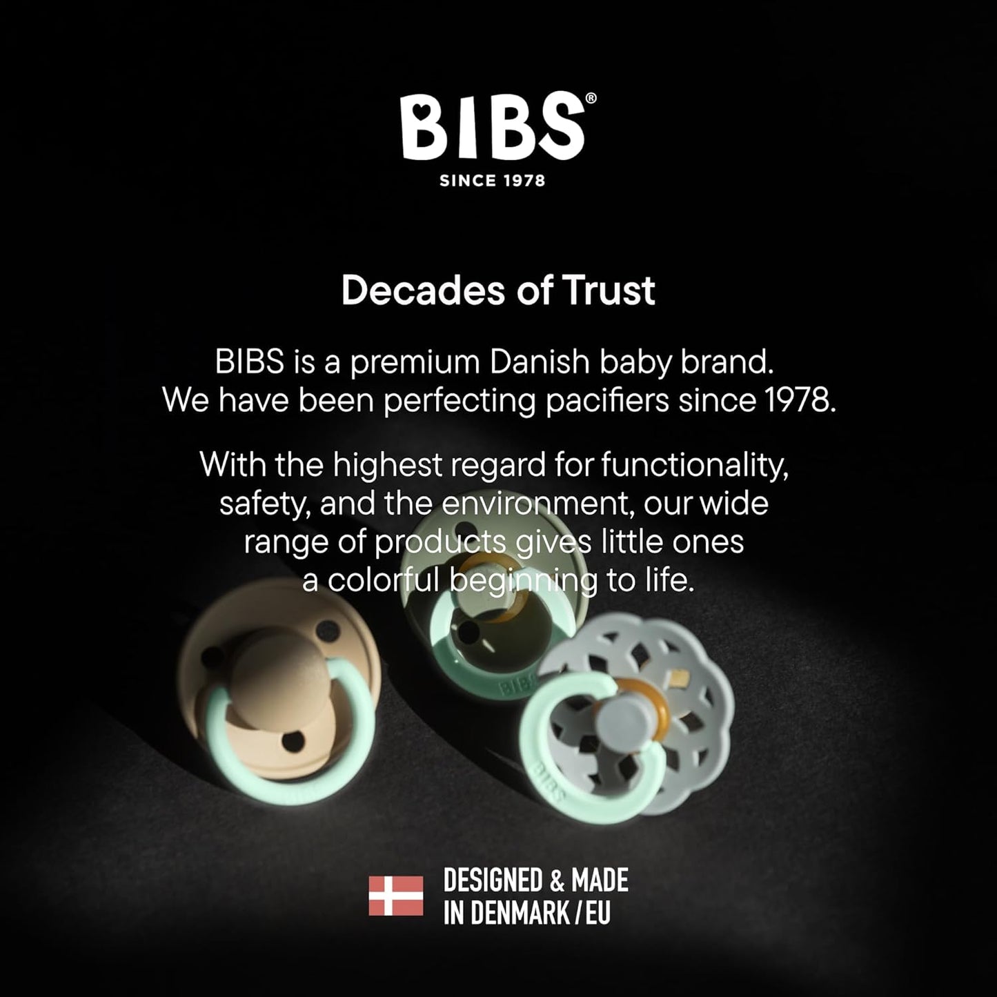 BIBS Pacifiers Colour Collection | Natural Rubber Baby Pacifier | Set of 2 BPA-Free Soothers | Made in Denmark | 6+ Months (Pack of 2) | Blush Night