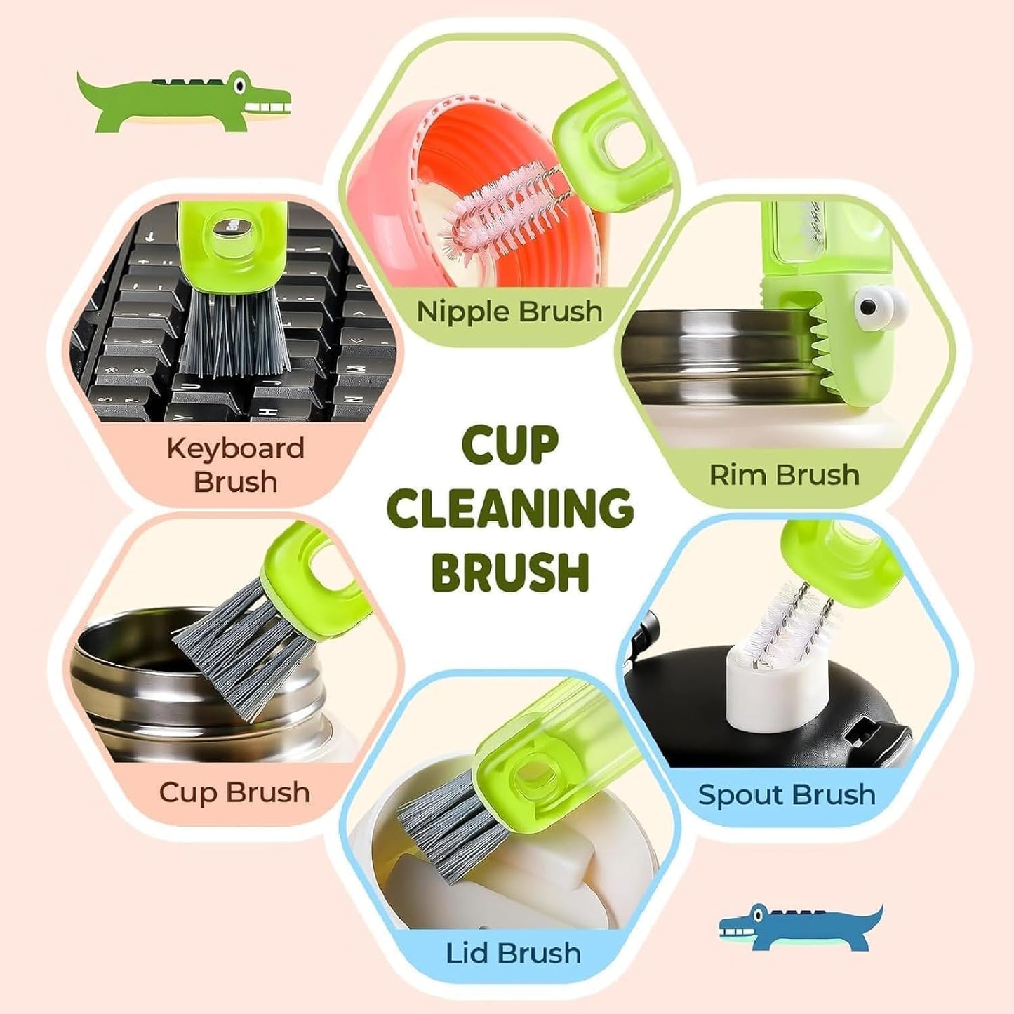 3 in 1 Cup Lid Cleaning Brush, 2025 Upgraded Multifunctional Insulation Bottle Cleaning Tools, Portable Crevice Cleaning Brush Set for Baby Bottle Gap Tight Spaces (#1 Mix)