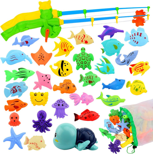 Magnetic Fishing Pool Toys Game, Water Table Bathtub Bath Toy - Pole Rod Floating Fish, Birthday Party Gifts for Toddler Age 3 4 5 6 Year Old, Kids Outdoor Toys