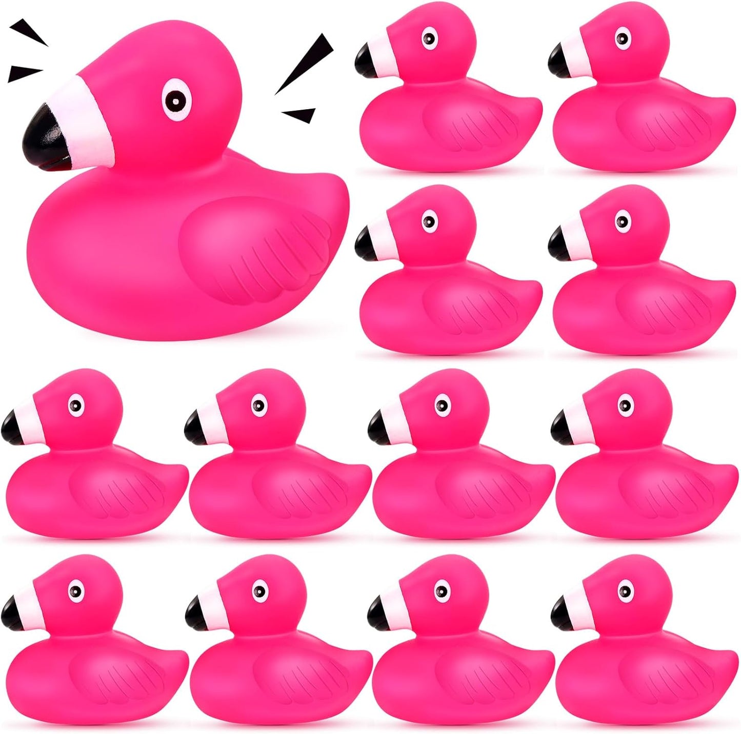 12 PCS Flamingo Rubber Ducks, Pink Cute Flamingo Duck, Floating Squeaky Bath Toys for Baby Shower Birthday Party Favors, Mini Rubber Ducks for Cake Decoration Classroom Prizes