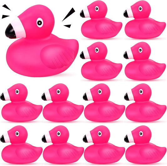 12 PCS Flamingo Rubber Ducks, Pink Cute Flamingo Duck, Floating Squeaky Bath Toys for Baby Shower Birthday Party Favors, Mini Rubber Ducks for Cake Decoration Classroom Prizes