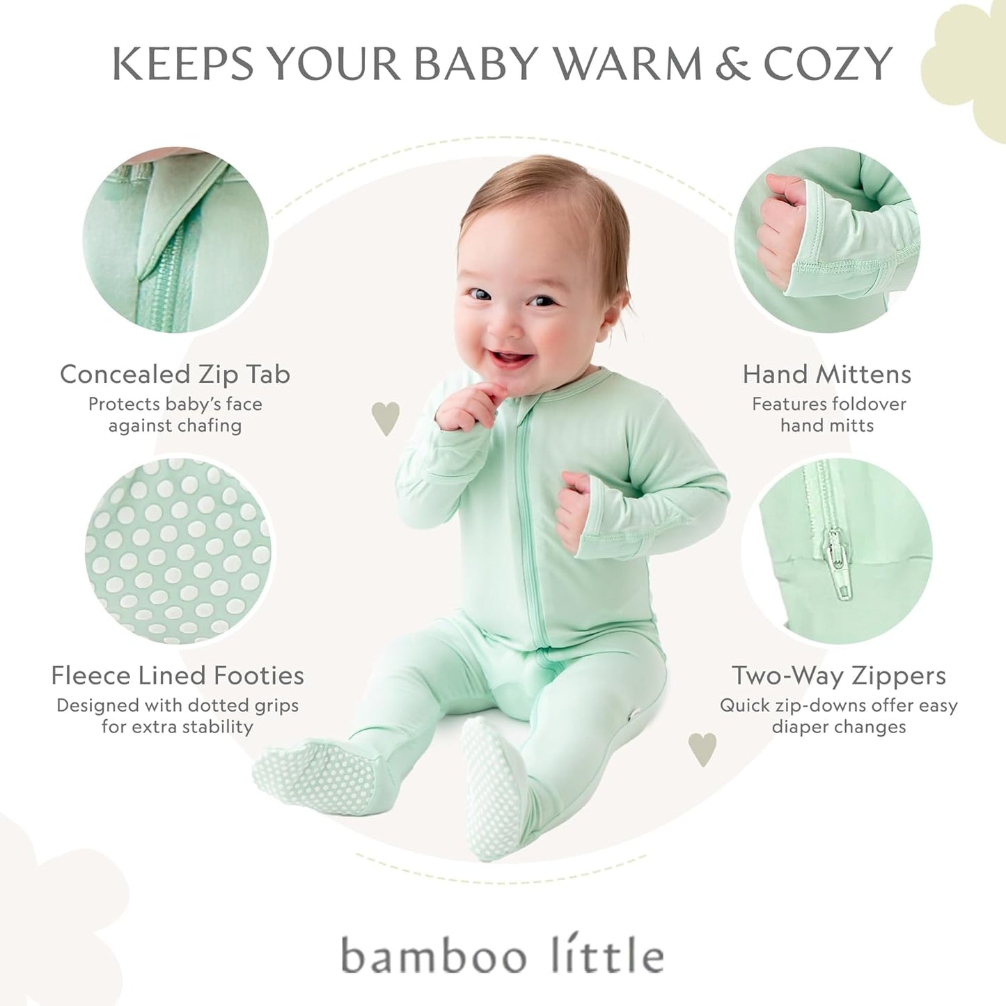 Bamboo Little Soft Baby Footie Pajamas, Baby Clothes, Newborn Sleepers, 95% Viscose and 5% Spandex, 0-24 Months