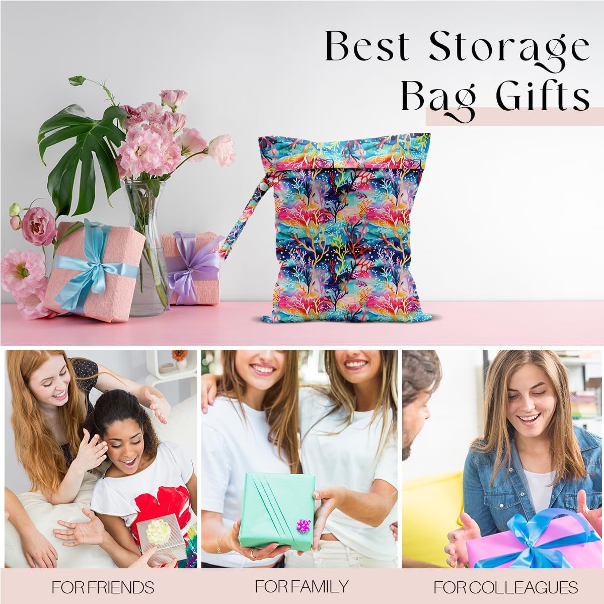 Wet Bag for Swimsuit, Beach Travel Essentials Wet Dry Bag, for Sunscreen Toiletry Dirty Clothes Yoga Gym Diaper, Friends Summer Beach Vacation Gifts. Colorful coral