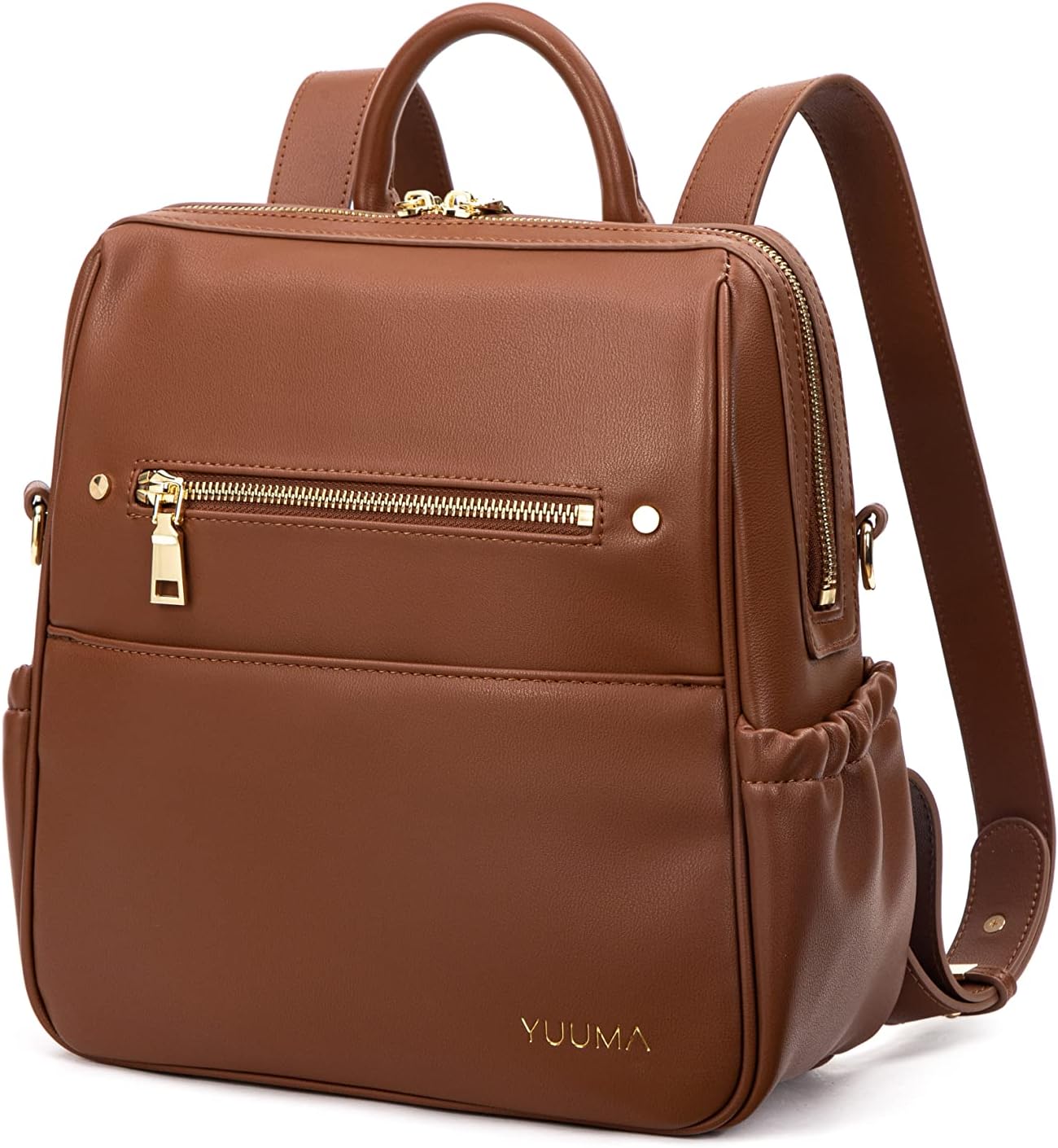 YUUMA Mini Diaper Bag Backpack-Minimalist bag With Premium Vegan Leather Material With 7 Interior and 5 External Pockets (Cinnamon)