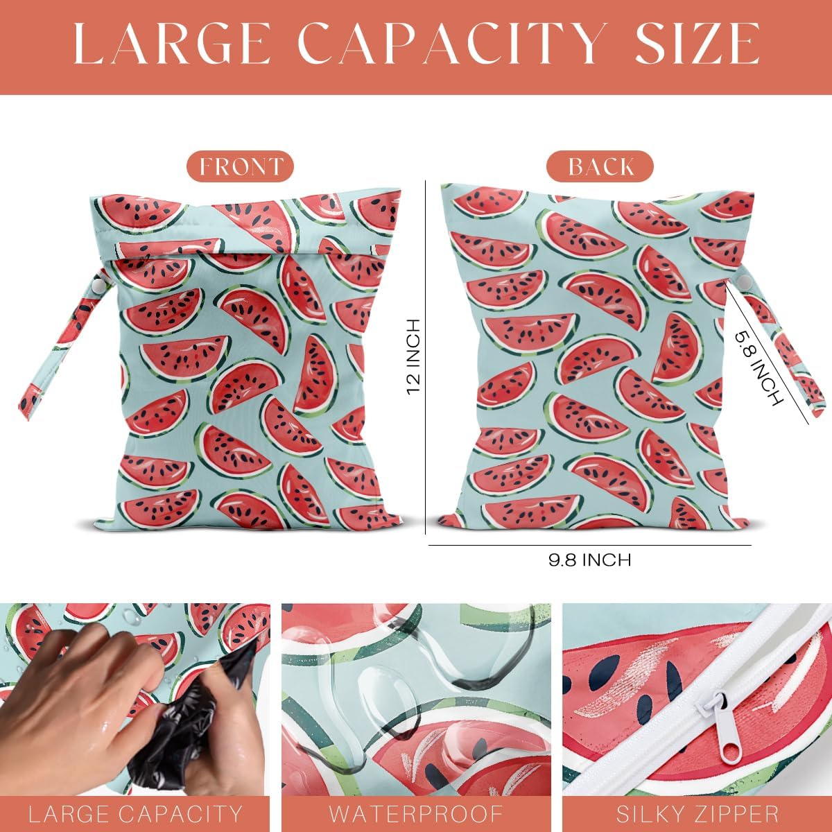 4 Pack Cute Fruit Wet Bag Waterproof Washable Reusable Wet Dry Bag for Swimsuit Clothes Cloth Diaper Travel Beach Pool Yoga Gym Toiletries Travel Beach Essentials Lemon Strawberry Watermelon