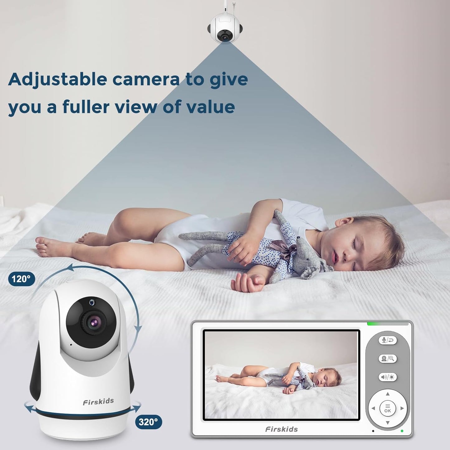 Baby Monitor with 2 Cameras No WiFi, 4.3" IPS Split-Screen, 30H Battery, Pan-Tilt-Zoom, Night Vision, 2-Way Audio, Room Temp Sensor, Lullaby, Plug & Play - Ideal for Travel