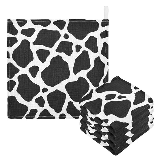 Black White Cow Print Baby Muslin Washcloths Cow Skin Burp Cloths Soft Absorbent Baby Wash Cloth Fingertip Face Towels for Newborn Boys Girls 12 x 12 in, 5 Pack
