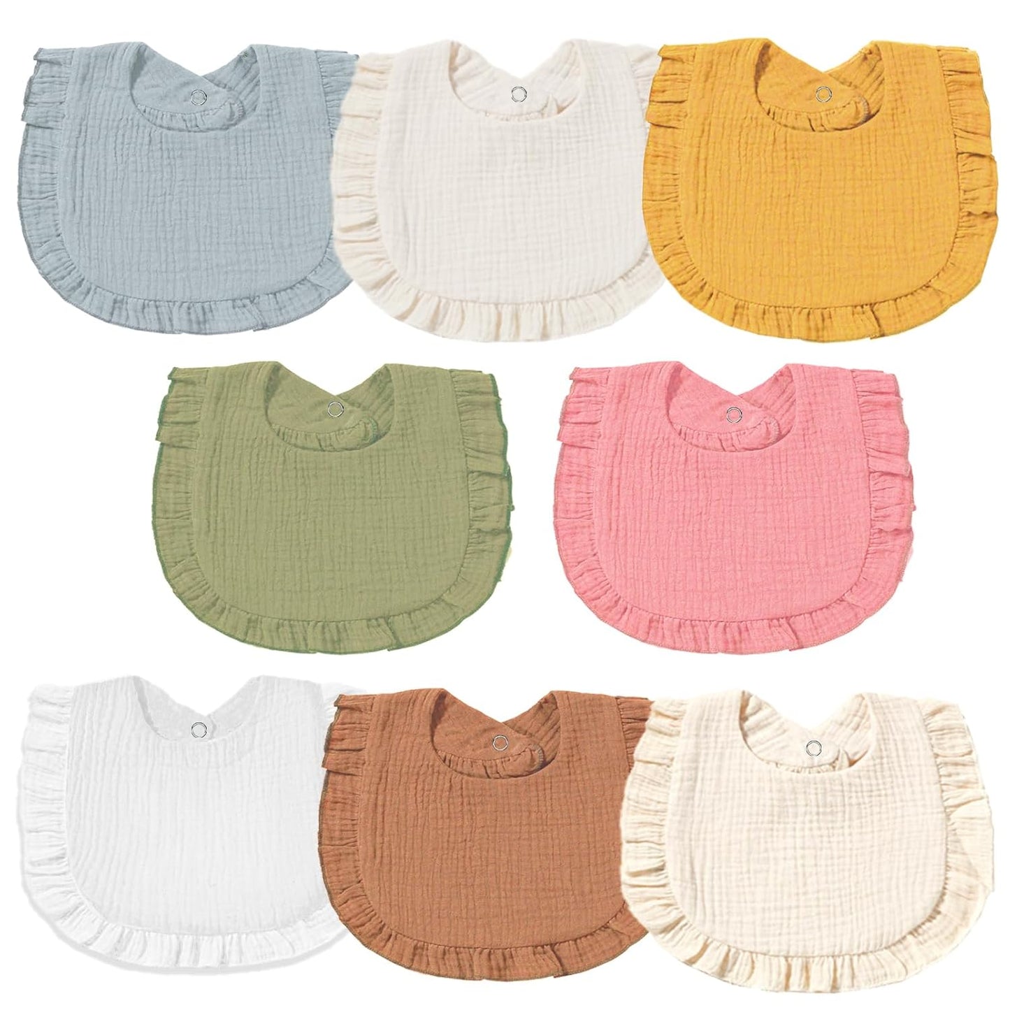 Muslin Baby Bibs - Soft 100% Cotton Drool Bandana Bibs for Baby Girls, 8 Solid Colors Set