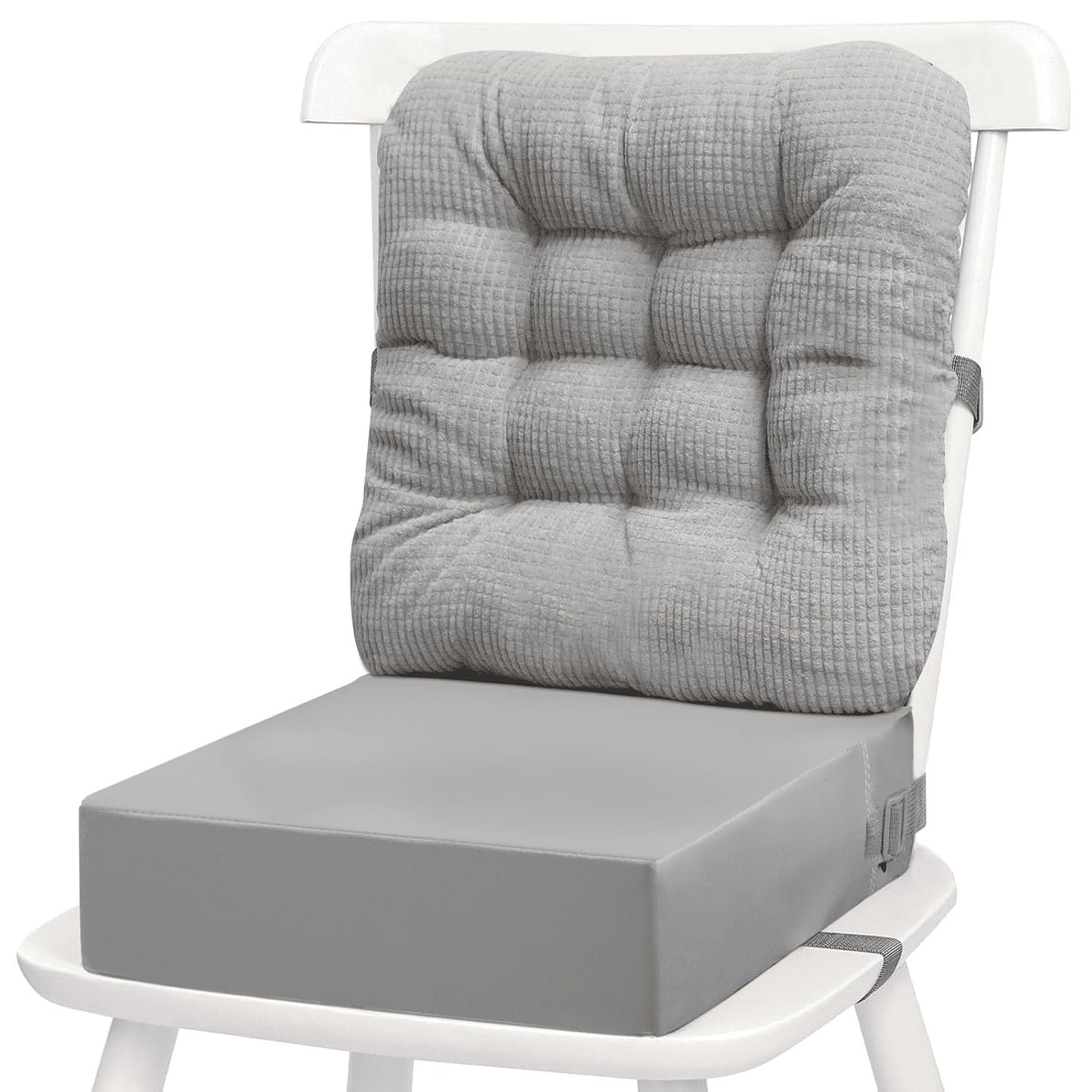 Toddler Booster Seat for Dining Table 2PC Upgraded 3.6IN Cushion with Soft Corduroy Backrest Infant Booster Seat for Kitchen Chair with Adjustable Straps - Non-Slip Base & Breathable Fabric ﻿