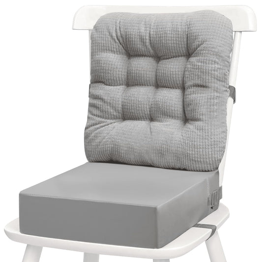 Toddler Booster Seat for Dining Table 2PC Upgraded 3.6IN Cushion with Soft Corduroy Backrest Infant Booster Seat for Kitchen Chair with Adjustable Straps - Non-Slip Base & Breathable Fabric ﻿