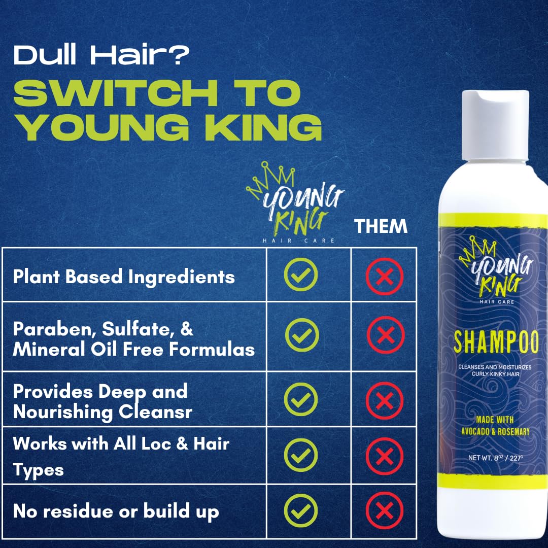 YOUNG KING HAIR CARE Kids Shampoo For Boys | Cleanse and Hydrate Natural Curls | Plant-Based and Harm-Free (8 oz)