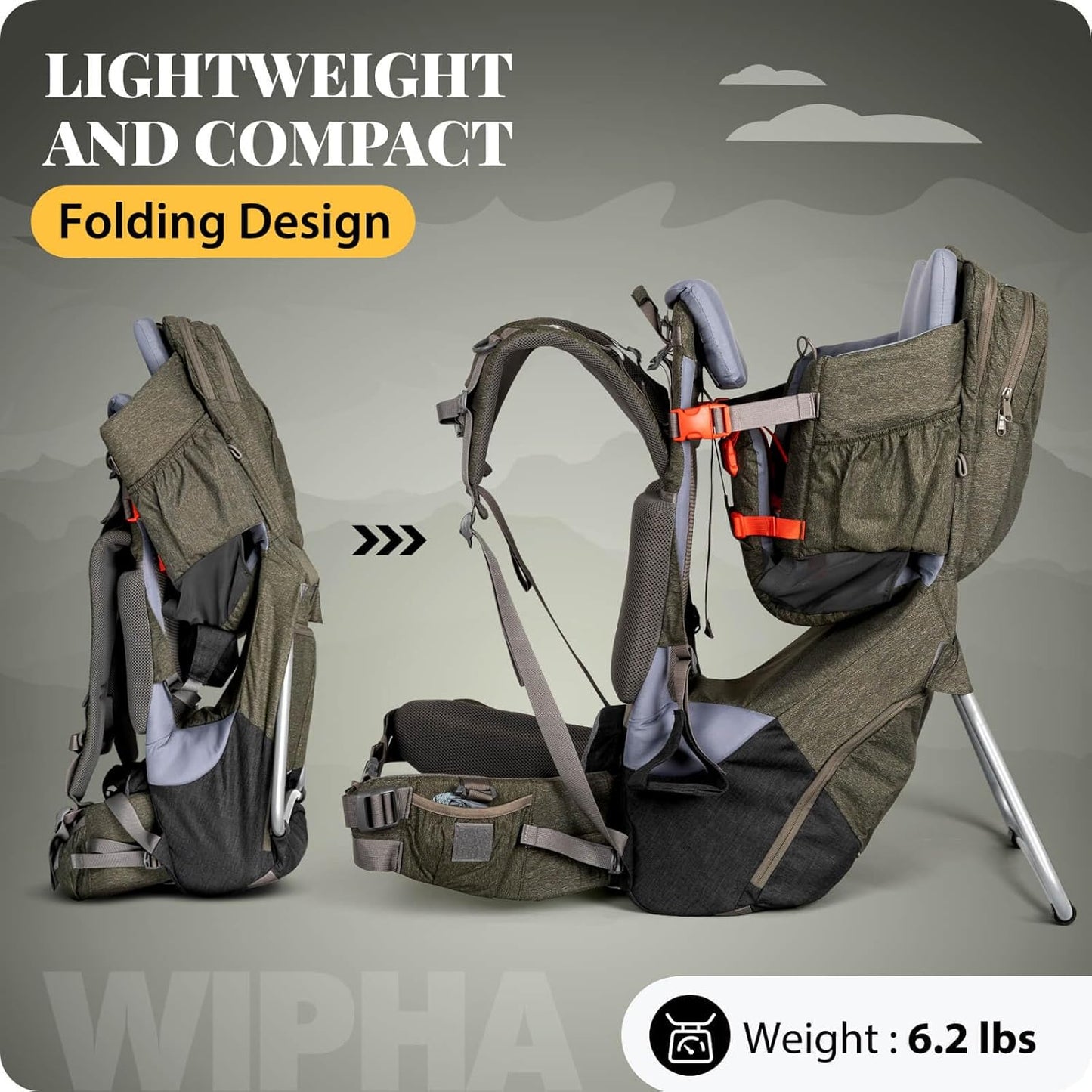 WIPHA Baby Backpack Carrier, Upgraded Carrying System Toddler Hiking Backpacks Carrier, Ergonomic Pro Baby Carrier Backpack with Safety Seat