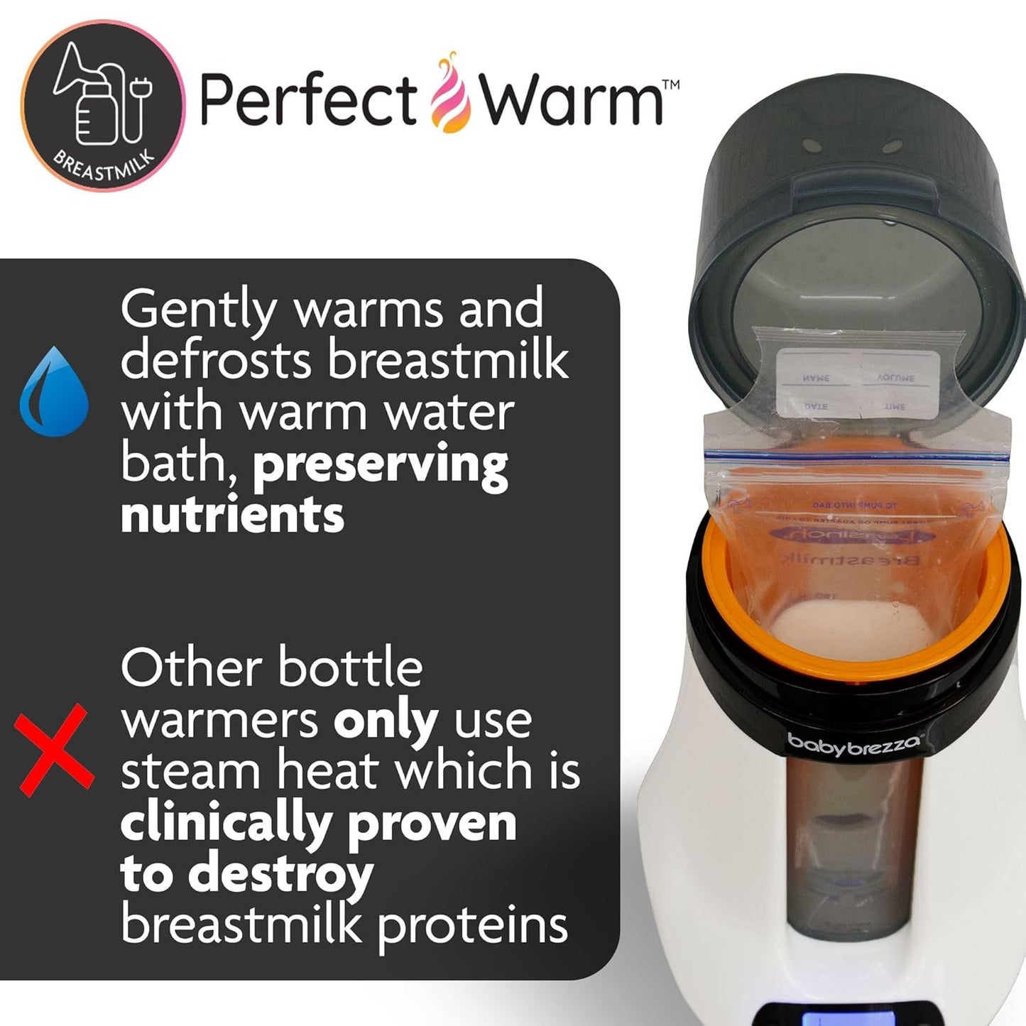Baby Brezza Smart Baby Bottle Warmer, Breastmilk Warmer + Defroster – Free App - Different Temperatures for Breastmilk + Formula - Universal Fit for All Bottles + Milk Bags - Calentador de Biberones