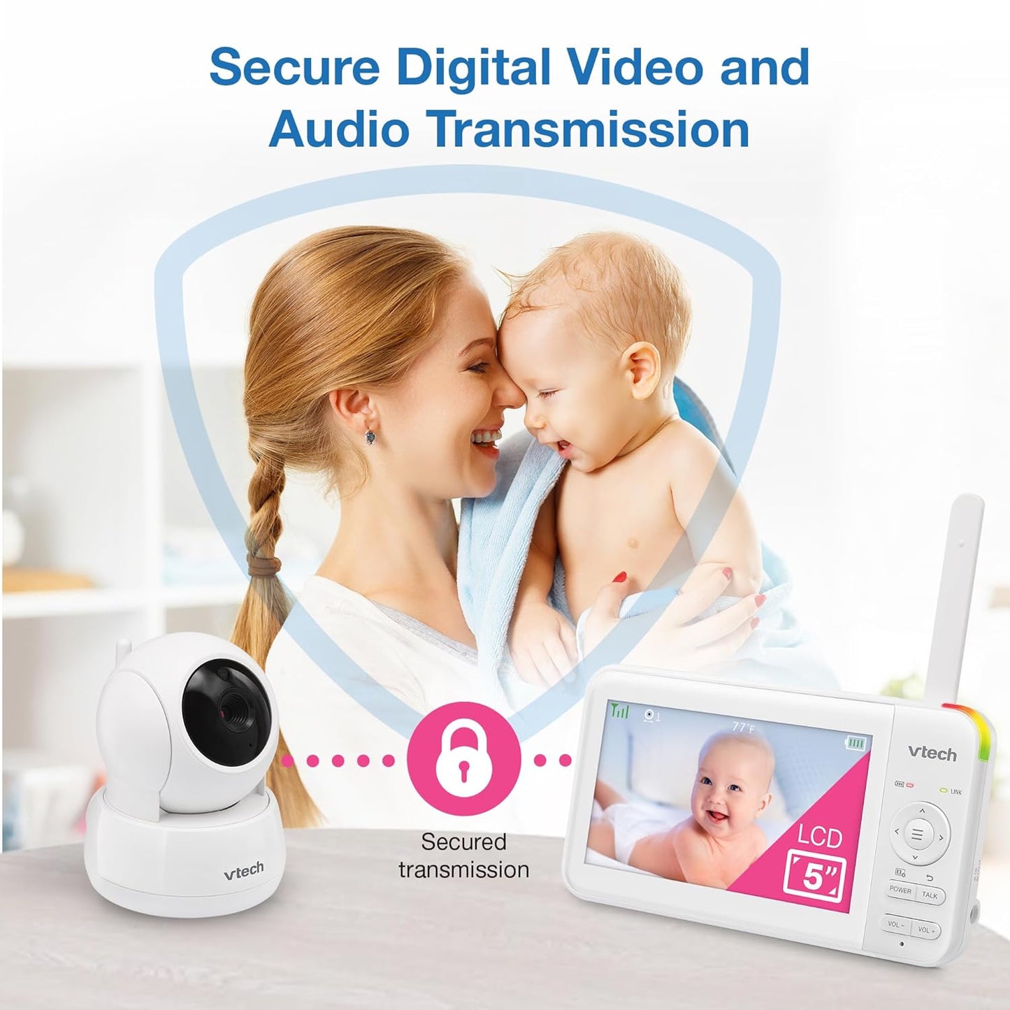 VTech Video Baby Monitor with 5" LCD Screen, Up to 17Hrs Video & 31Hrs Audio Battery Life, Night Vision, 1000ft Range, Pan-Tilt-Zoom, Lullabies, Soothing Sounds, Temperature Sensor, No WiFi: 924W