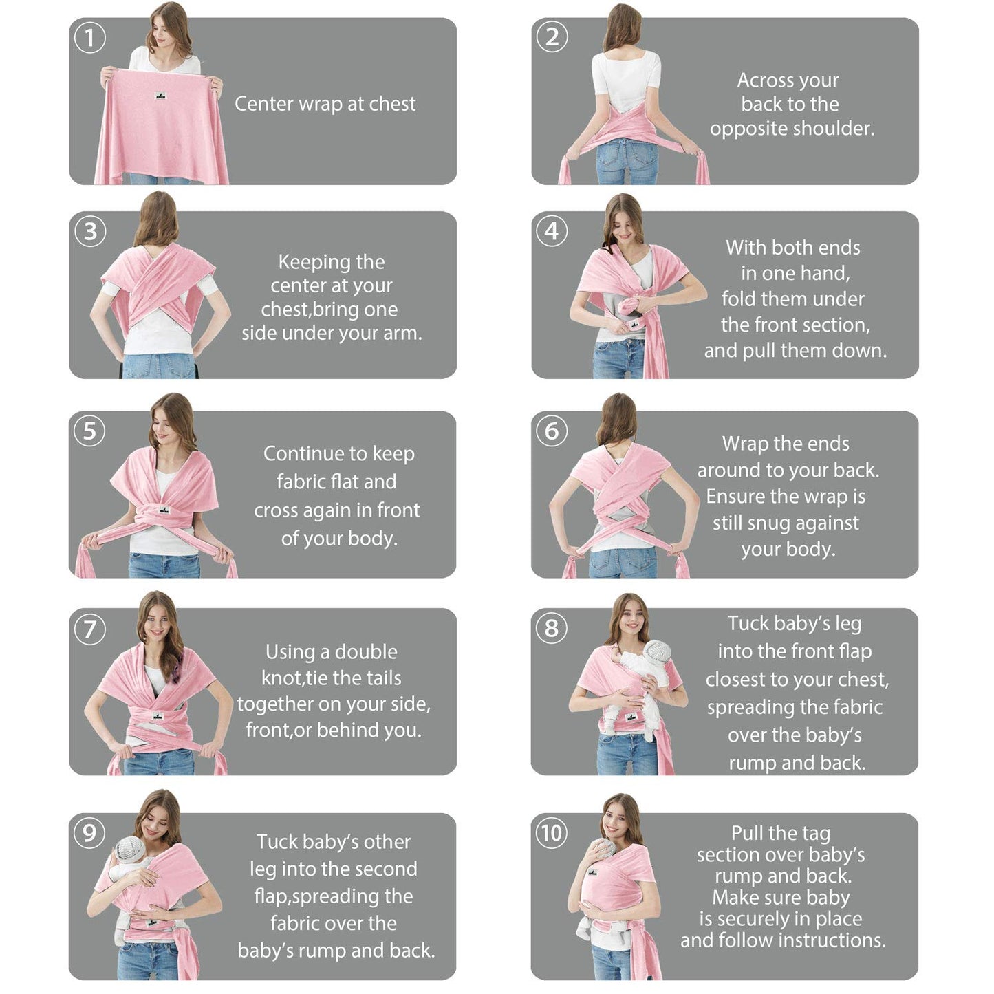 Baby Wraps Carrier, Jeroray Baby Carrier,Hands Free Infant Carrier, Lightweight,Breathable,Softness,Light Pink