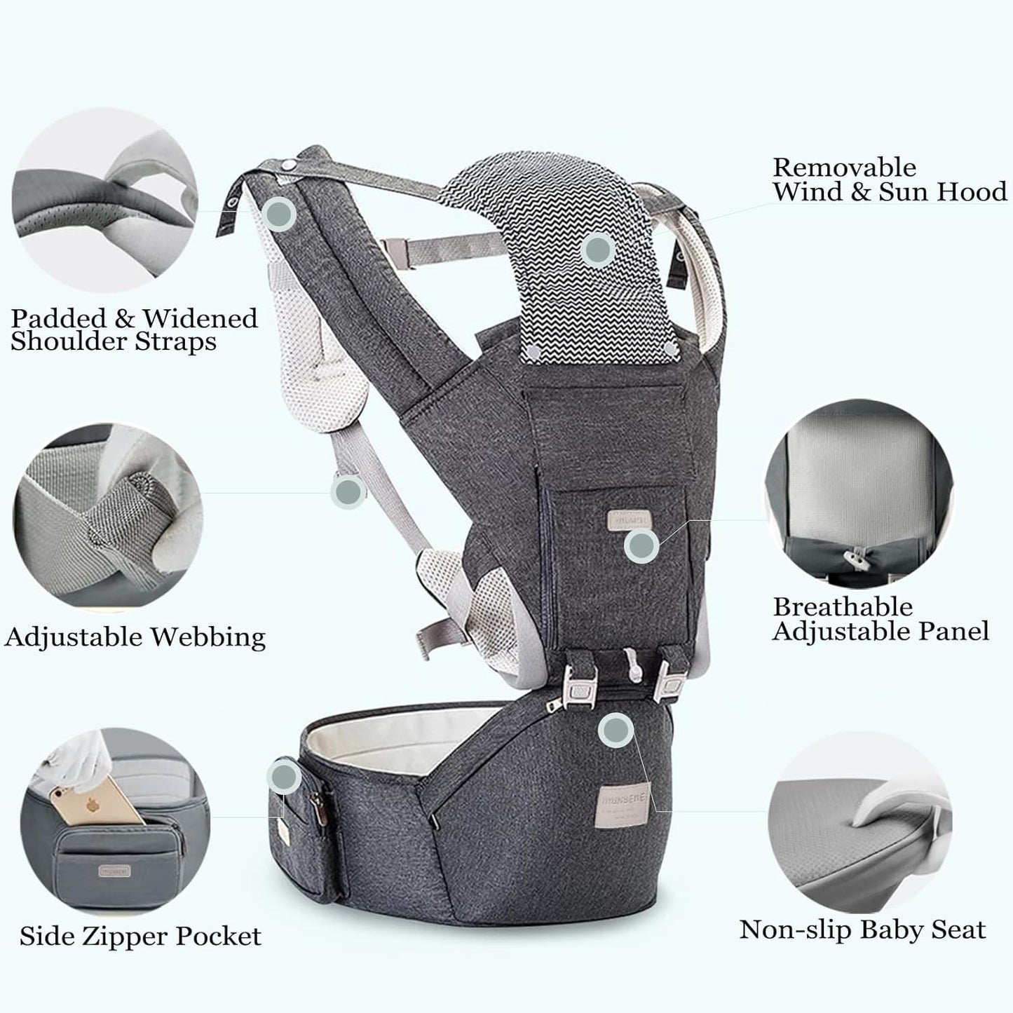 Baby Carrier Newborn to Toddler Baby Carriers with Seat Infant Baby Holder Backpack Baby Carriers Front and Back for Carrying and Hiking (Grey)