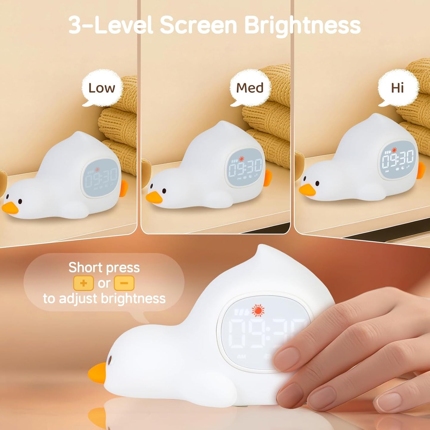 Yiliaw Alarm Clock for Kids with Night Light, Sleep Training Clock Time to Wake Clock, Rechargeable Silicone Light for Bedroom, Perfect Sleep Companion for Boys Girls, Laying Duck