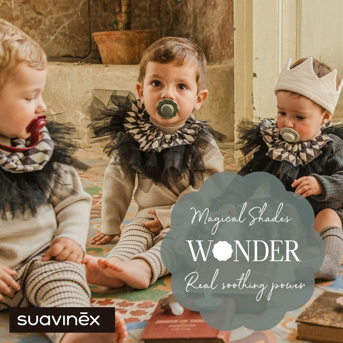 Suavinex Wonder Baby Pacifier, SX Pro Silicone Nipple, Reversible, Non Irritating Shield Design, Pacifiers 6-18 Months, Made in Europe, Gray Clouds