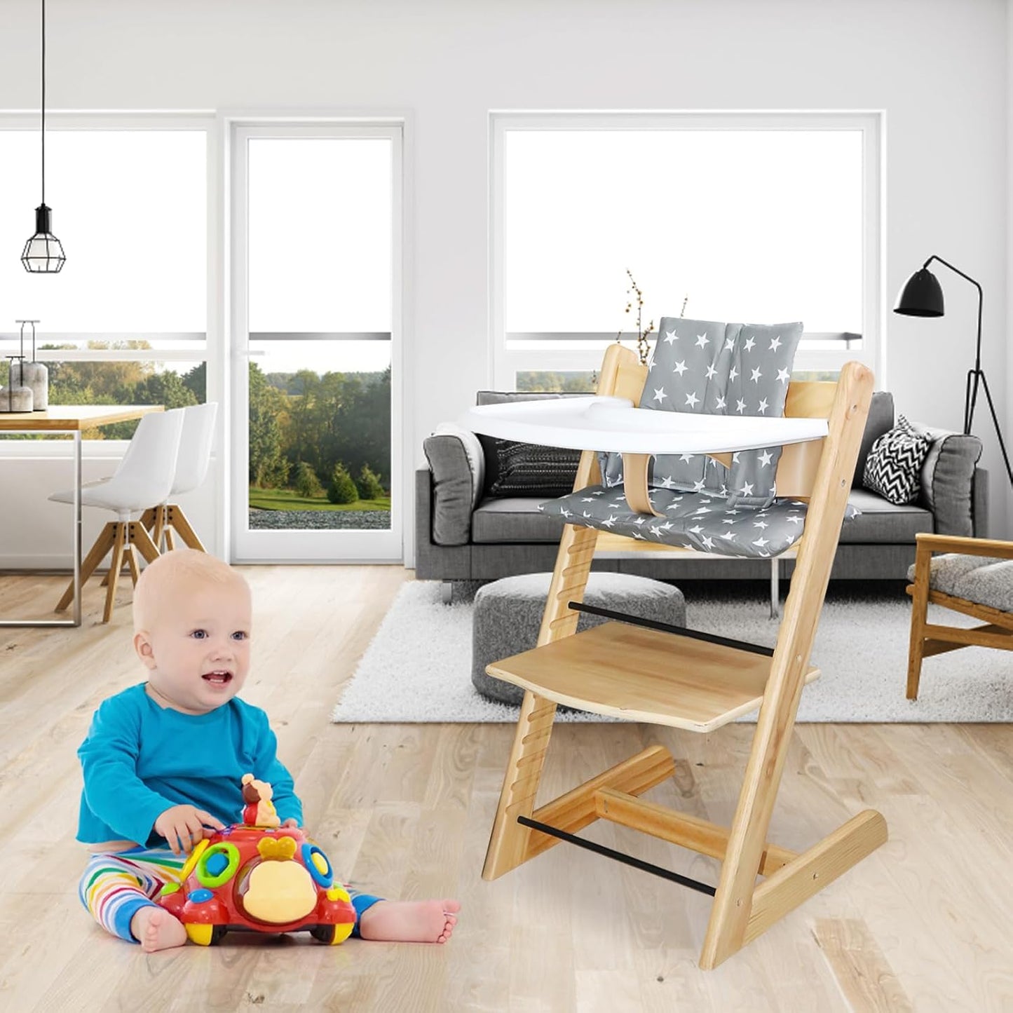 For Tripp Trapp High Chair Cushion, Soft And Comfortable For Tripp Trapp High Chair Cushion, For Tripp Trapp Cushion Set Makes It Safer And More Comfortable For Baby To Sit On (Grey Star Pattern)
