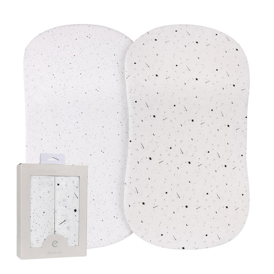 Ely’s & Co. Bassinet Sheets, Baby Boy/Girl Fitted Bassinet Mattress Sheet Set - 2 Pack, 100% Jersey Knit Cotton, fits Oval, Hourglass and Rectangle Mattress, Black and White Celestial, 32”x16”x3”