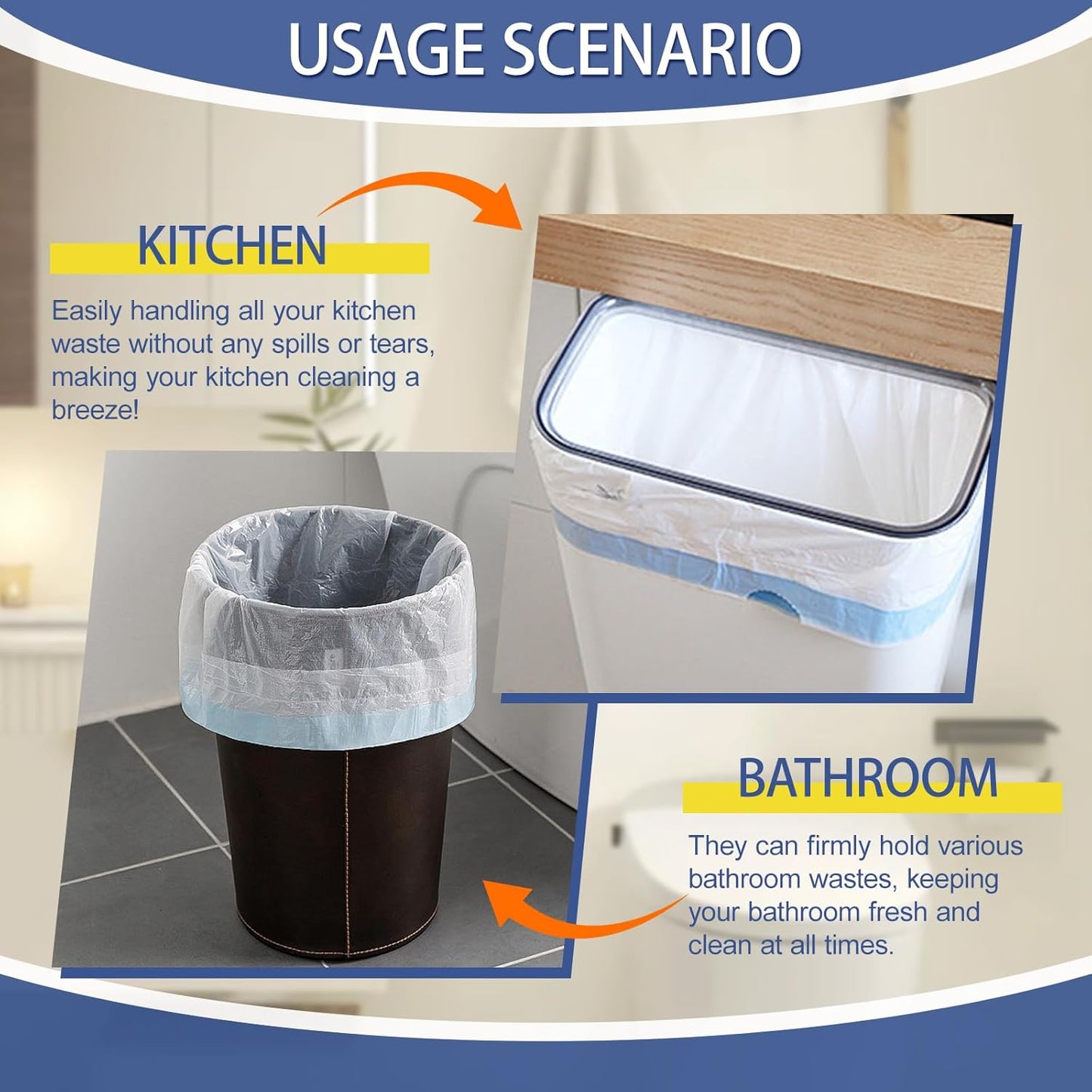 15 Gallon Trash Bags with Drawstring - 120 Count Heavy Duty 1.25 Mil Garbage Bags 56 Liter Tall Kitchen Bin Liners Unscented White for Home Yard Lawn