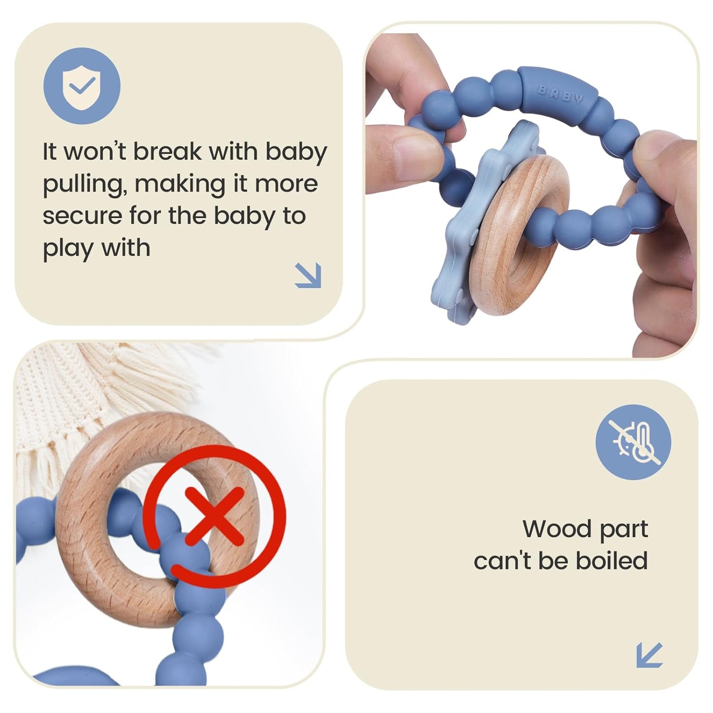 Baby Silicone and Wood Teether Ring Toy,Food Grade Silicone Chew Toys for 3-6,6-12,12-18 Months Newborns,Infants,Toddlers Teething Relief,Safe and Soft,BPA Free,Baby Essentials. (Star)