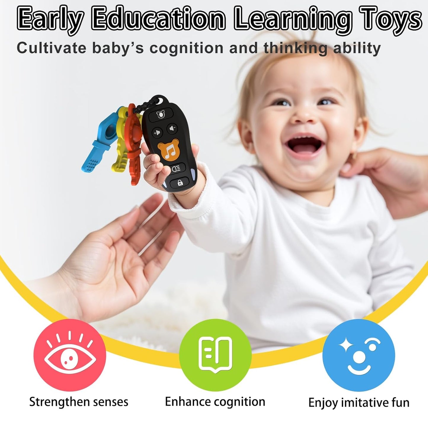 Baby Keys Toy - Baby Toy Car Keys Toddlers Pretend Keys with Music & Light Interactive Musical Sensory Learning Toys Birthday Gifts for Boys Girls Infant Kid Age 6+ Months