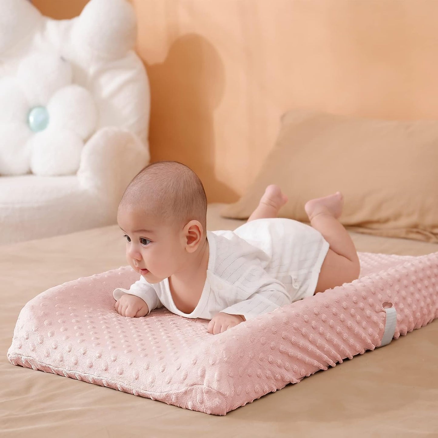 2 Pack Solid Changing Table Pad Cover Cradle Sheet, Fits 32"/34''x16 Contoured Diaper Changing Pad, Dots Plush Changing Table Covers (Pink + Purple)