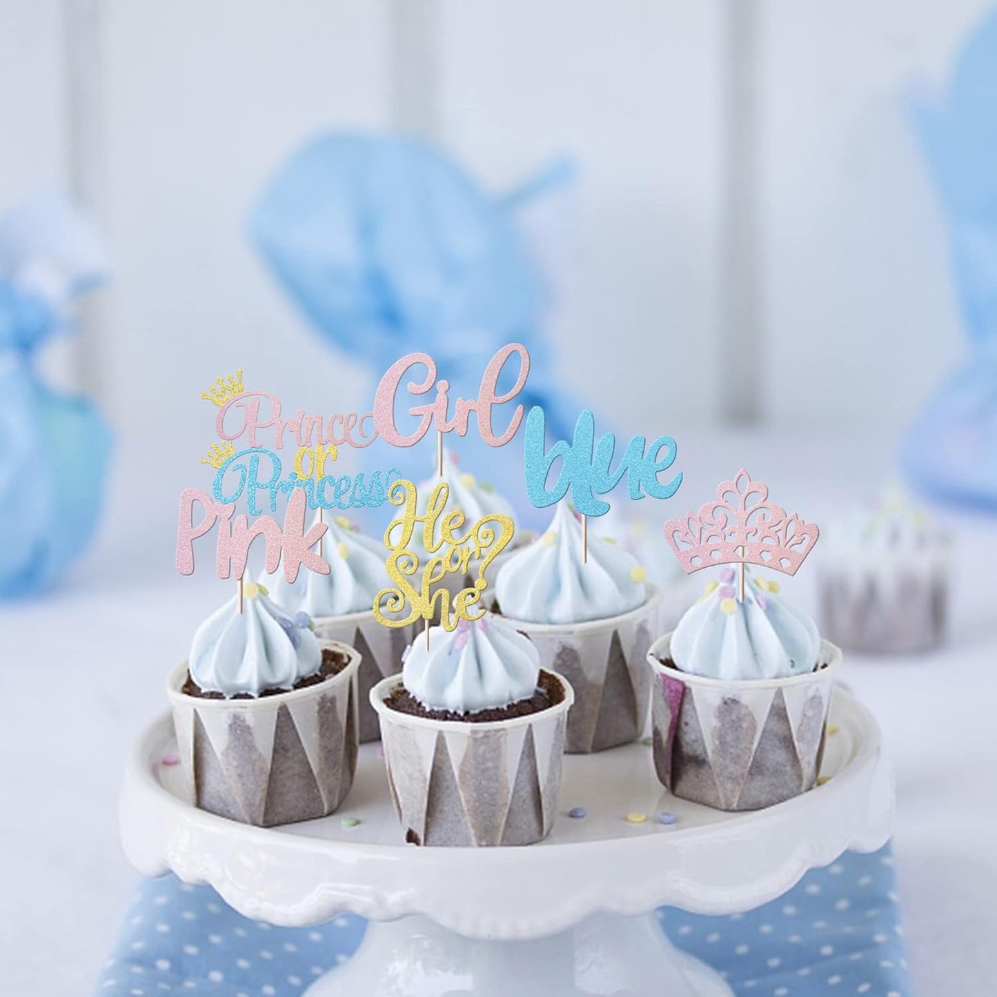 Rsstarxi 24 Pack Boy or Girl Cupcake Toppers Blue or Pink Cupcake Picks Prince or Princess Crown Cake Decoration for He or She Gender Reveal Theme Baby Shower Kids Birthday Party Decorations Supplies