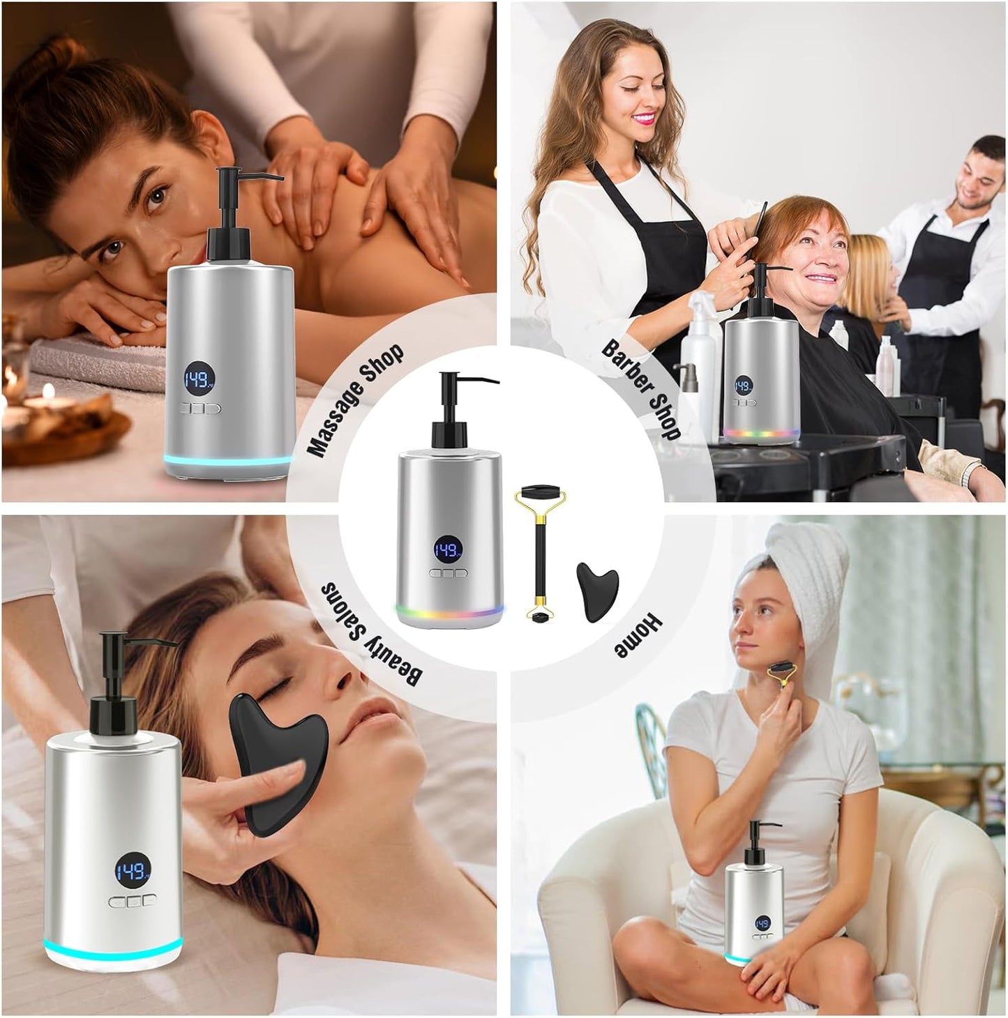 Massage Oil Lotion Warmer, Massage Oil Heater for SPA Massage Therapy and Personal Use, Portable Body Oil Warmer Dispenser with Two Massage Bottles, Adjustable Temperature(86-149°F), Silver